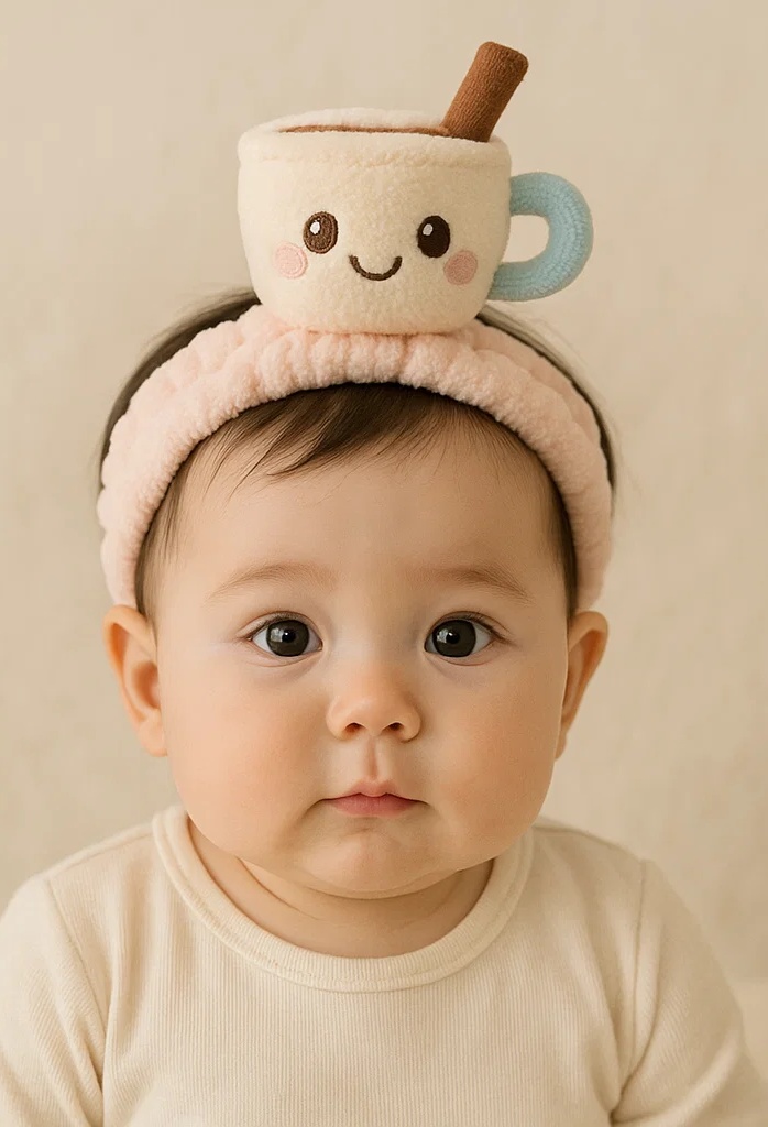 Hot Chocolate Plush Baby Headband – Smiling Mug with Cinnamon Stick